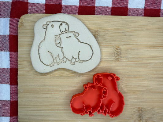 Capybaras Pottery Stamp with optional cookie cutter - May 2026 - Animals That I Haven't Yet Made Themed Mystery Box, multiple sizes available