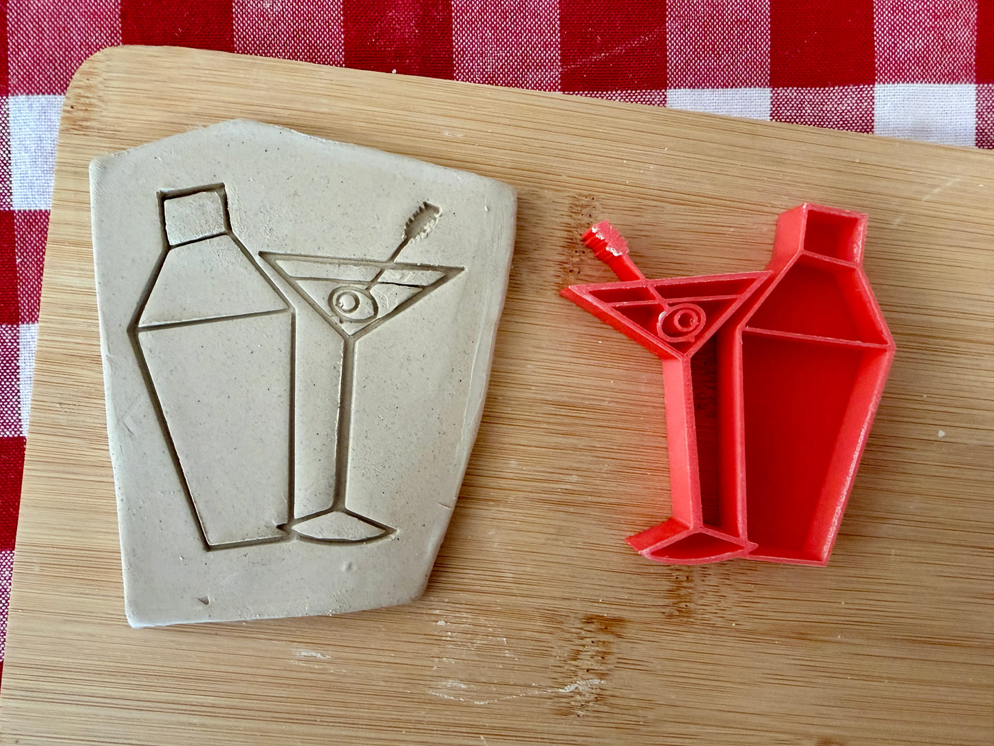 Martini glass and shaker Pottery Stamp - June 2026 - Mid Century Modern Themed Mystery Box, multiple sizes available