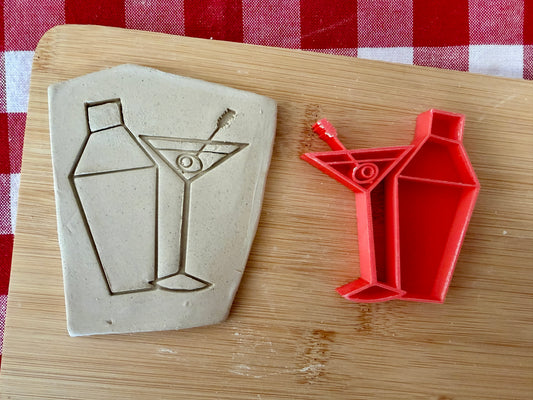Martini glass and shaker Pottery Stamp - June 2026 - Mid Century Modern Themed Mystery Box, multiple sizes available