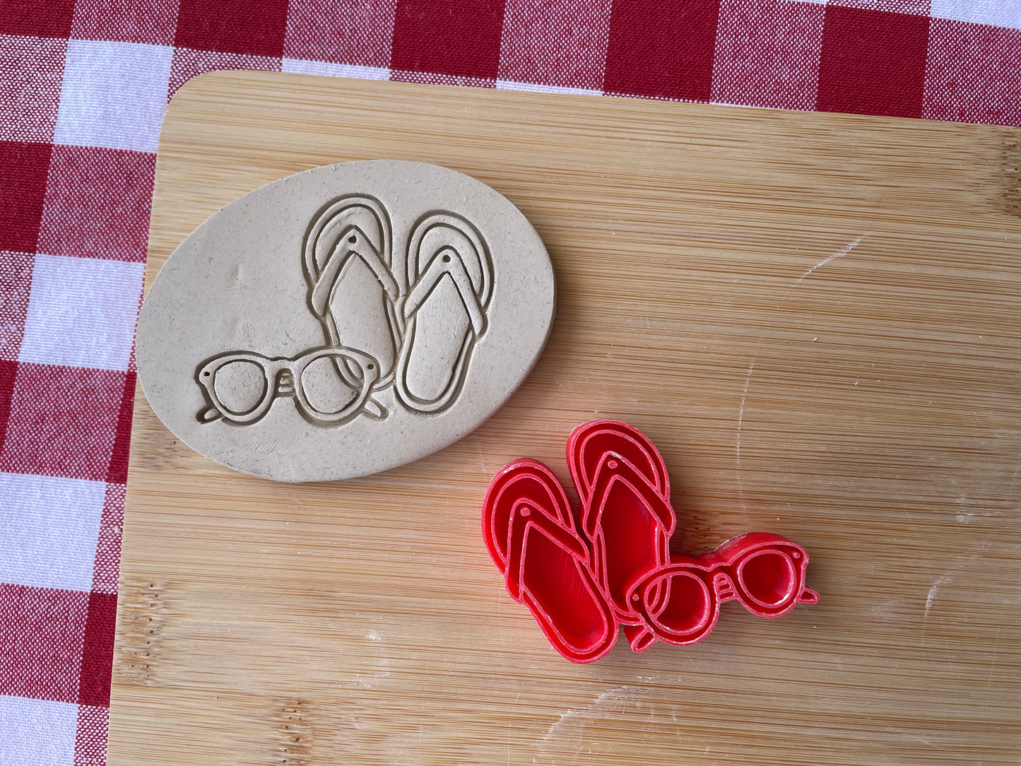Flip Flops and Sunglasses Pottery Stamp - April 2026 - Beach Themed Mystery Box, multiple sizes available