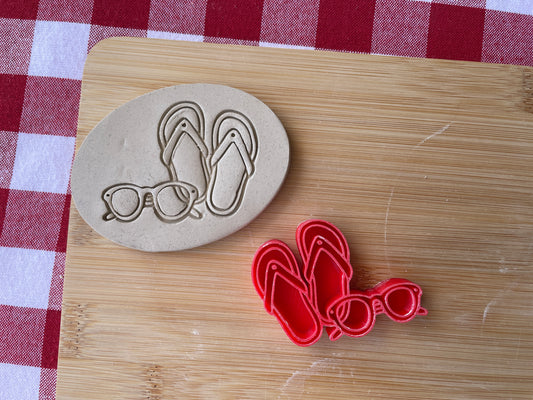 Flip Flops and Sunglasses Pottery Stamp - April 2026 - Beach Themed Mystery Box, multiple sizes available