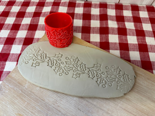 Christmas Holly and berries Pottery Roller - Border Stamp, Repeating pattern, Plastic 3d printed