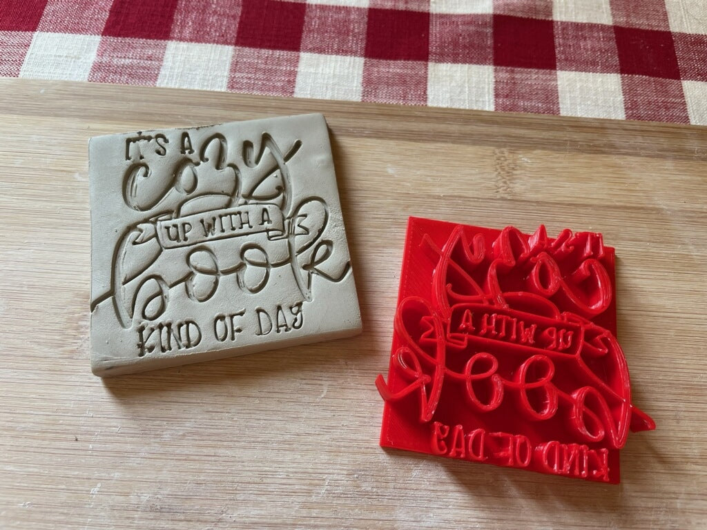 Pottery Stamp, It's a Cozy up with a Book Kind of Day word design - August 2023 mystery box, multiple sizes available