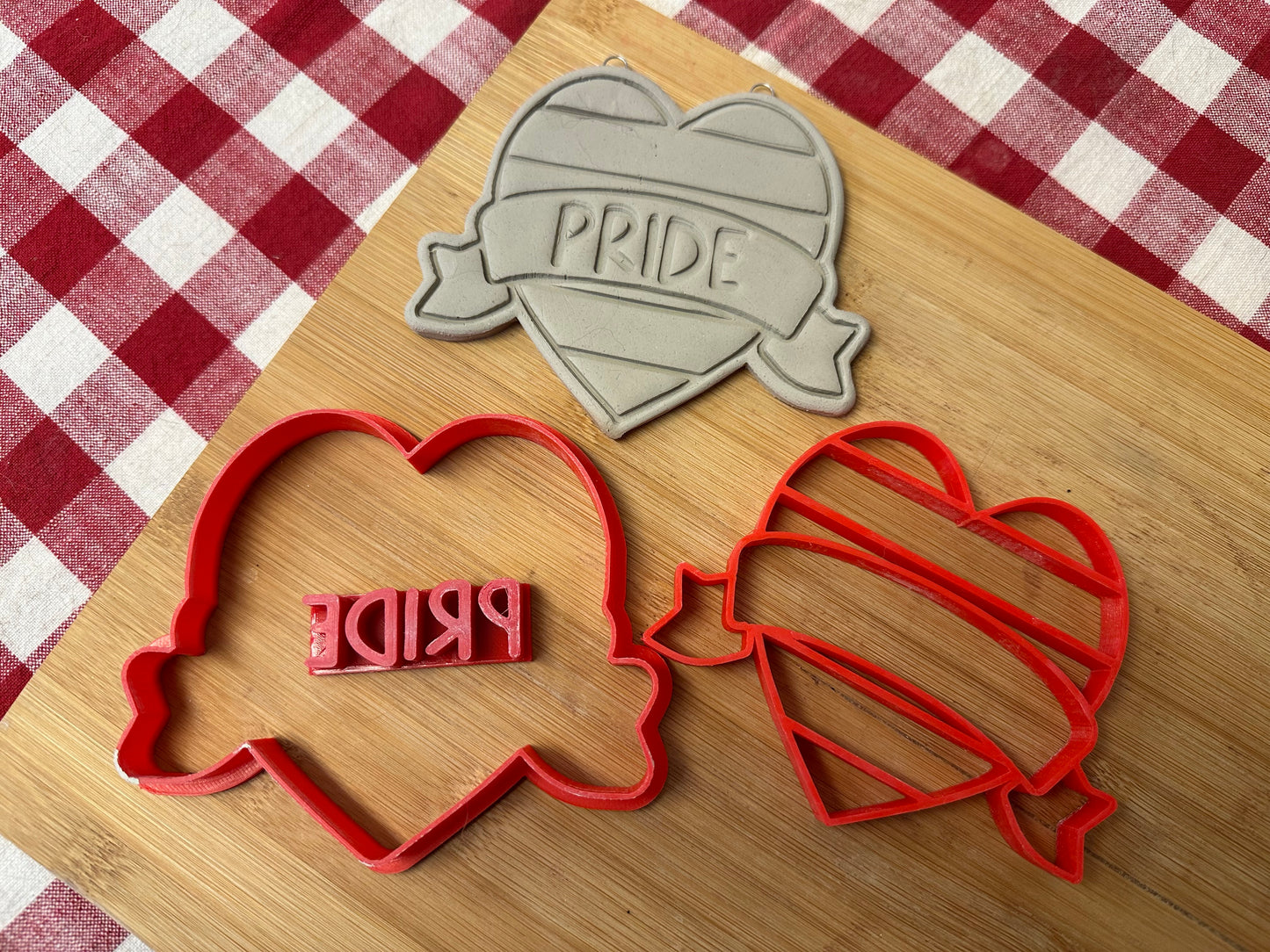Rainbow striped Heart with Banner Pottery Stamp - multiple sizes, add your own words or name, pride