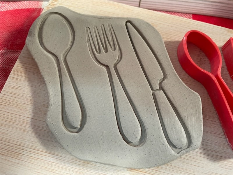 Knife, Fork, Spoon pottery stamps - December 2023 mystery box, set of 3, plastic 3d printed, multiple sizes available