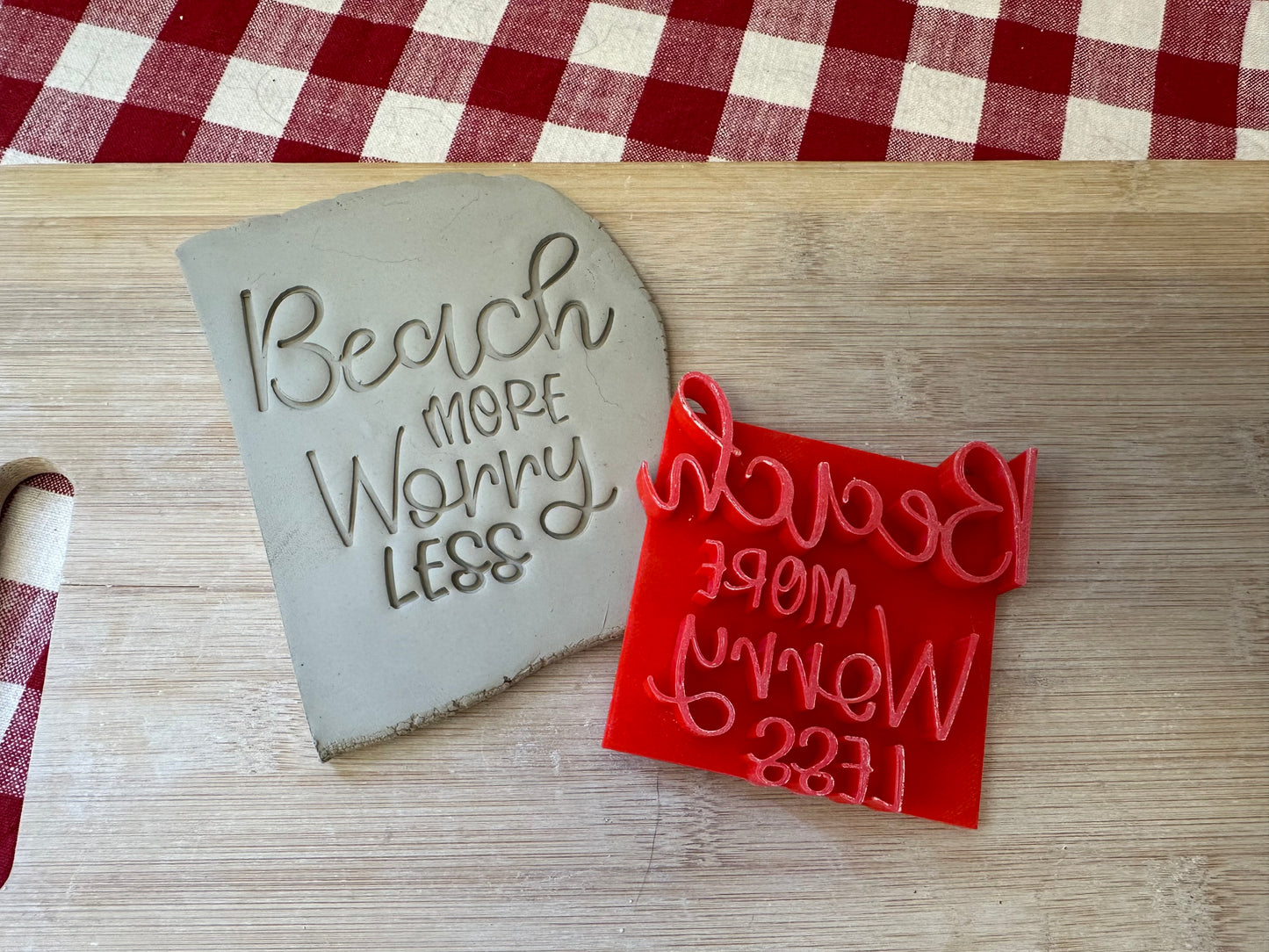 "Beach More Worry Less" word stamp - plastic 3D Printed, Multiple Sizes Available