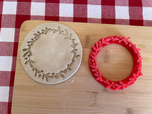 Greenery Wreath - Pottery Stamp - July 2025 - Christmas in July Themed Mystery Box, multiple sizes available