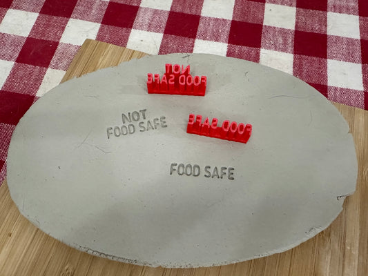 Food Safe Pottery Stamp label - Not Food Safe, 3D Printed, Approx. 1.3", each or set