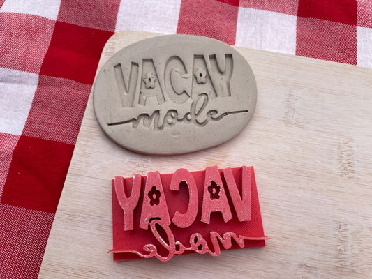 "Vacay Mode" word pottery stamp, from the March 2024 Travel mystery box - multiple sizes available, 3D printed