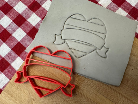 Rainbow striped Heart with Banner Pottery Stamp - multiple sizes, add your own words or name, pride