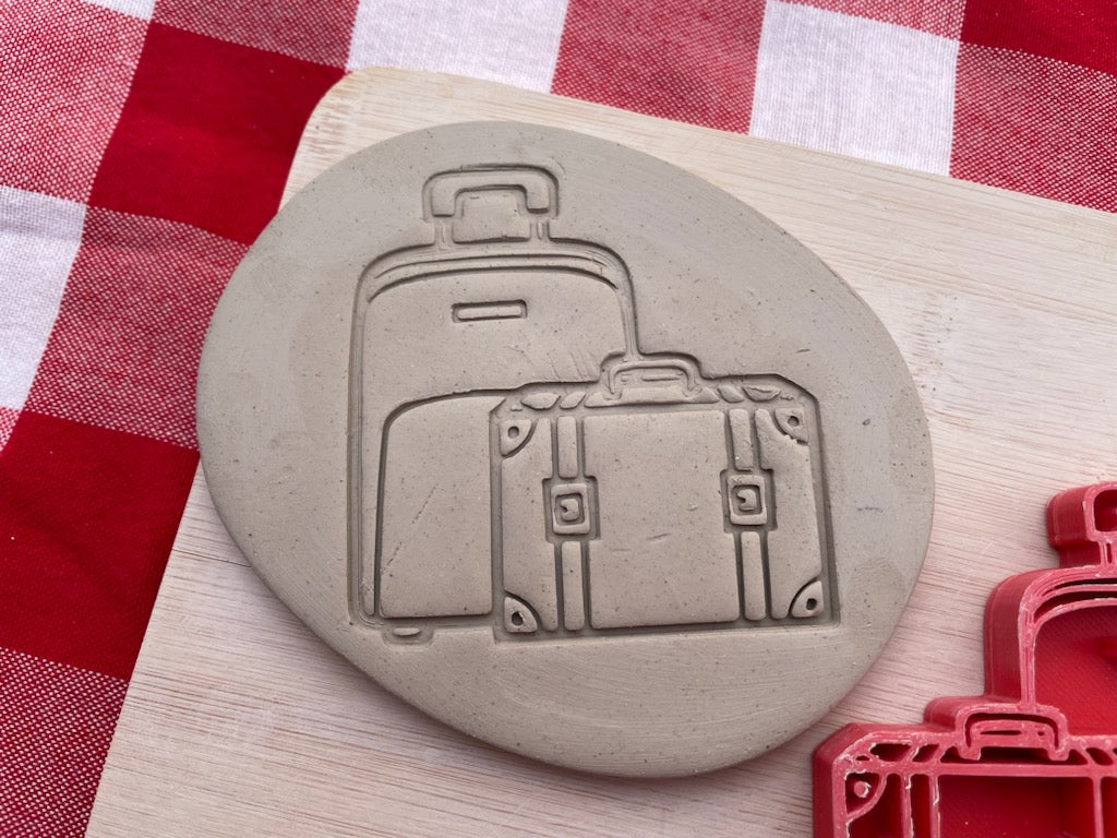 Luggage Suitcase pottery stamp, from the March 2024 Travel mystery box - multiple sizes available, 3D printed