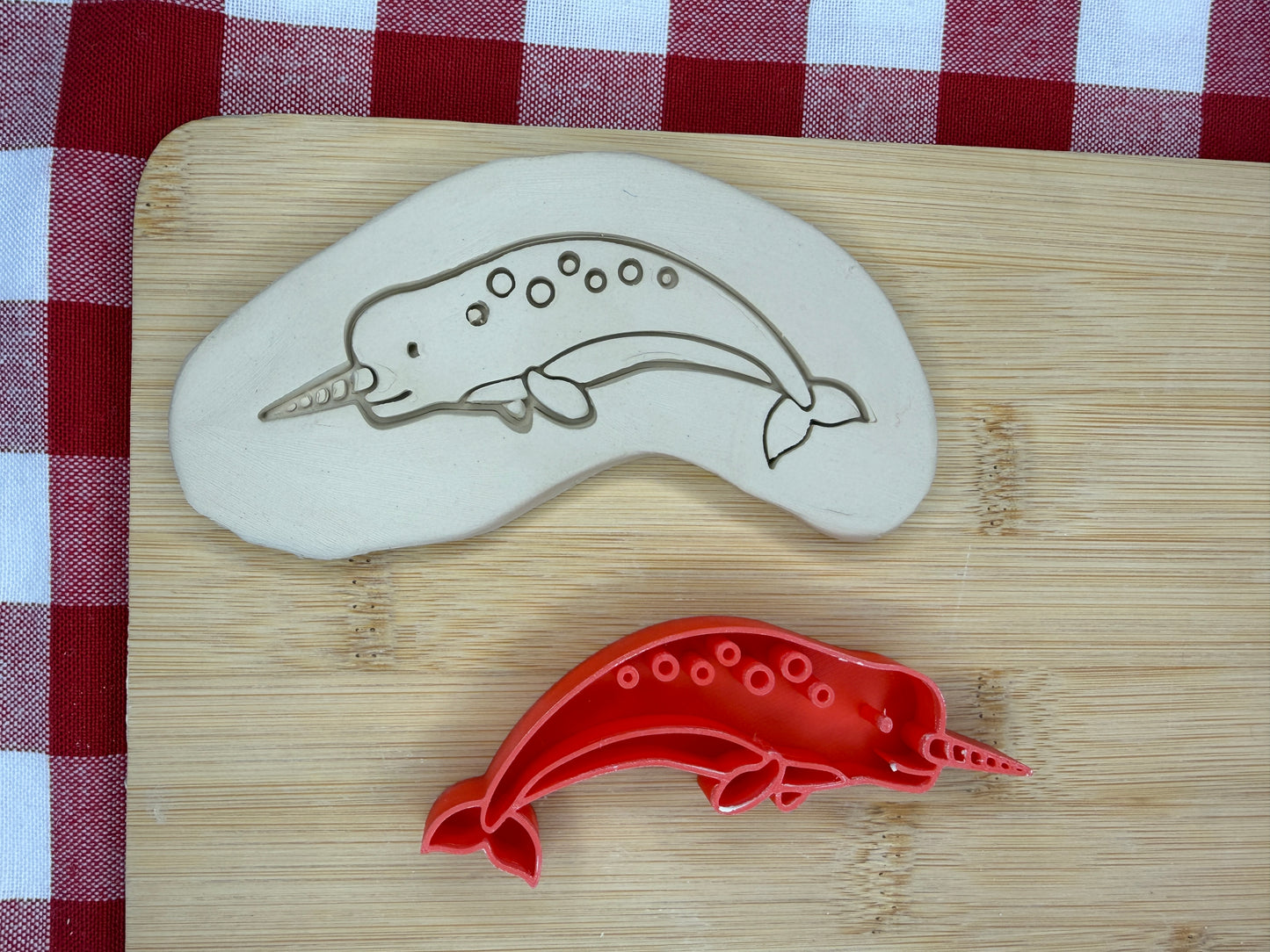 Narwhal Pottery Stamp with optional cookie cutter - May 2026 - Animals That I Haven't Yet Made Themed Mystery Box, multiple sizes available