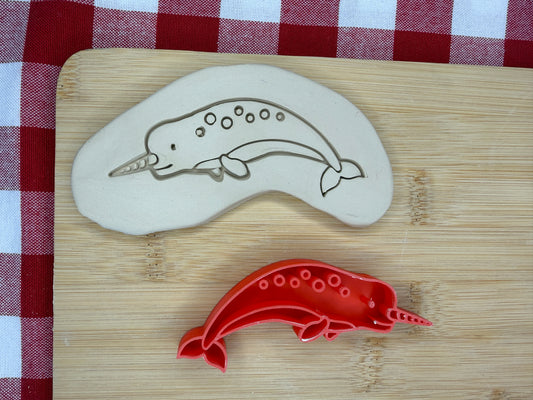 Narwhal Pottery Stamp with optional cookie cutter - May 2026 - Animals That I Haven't Yet Made Themed Mystery Box, multiple sizes available