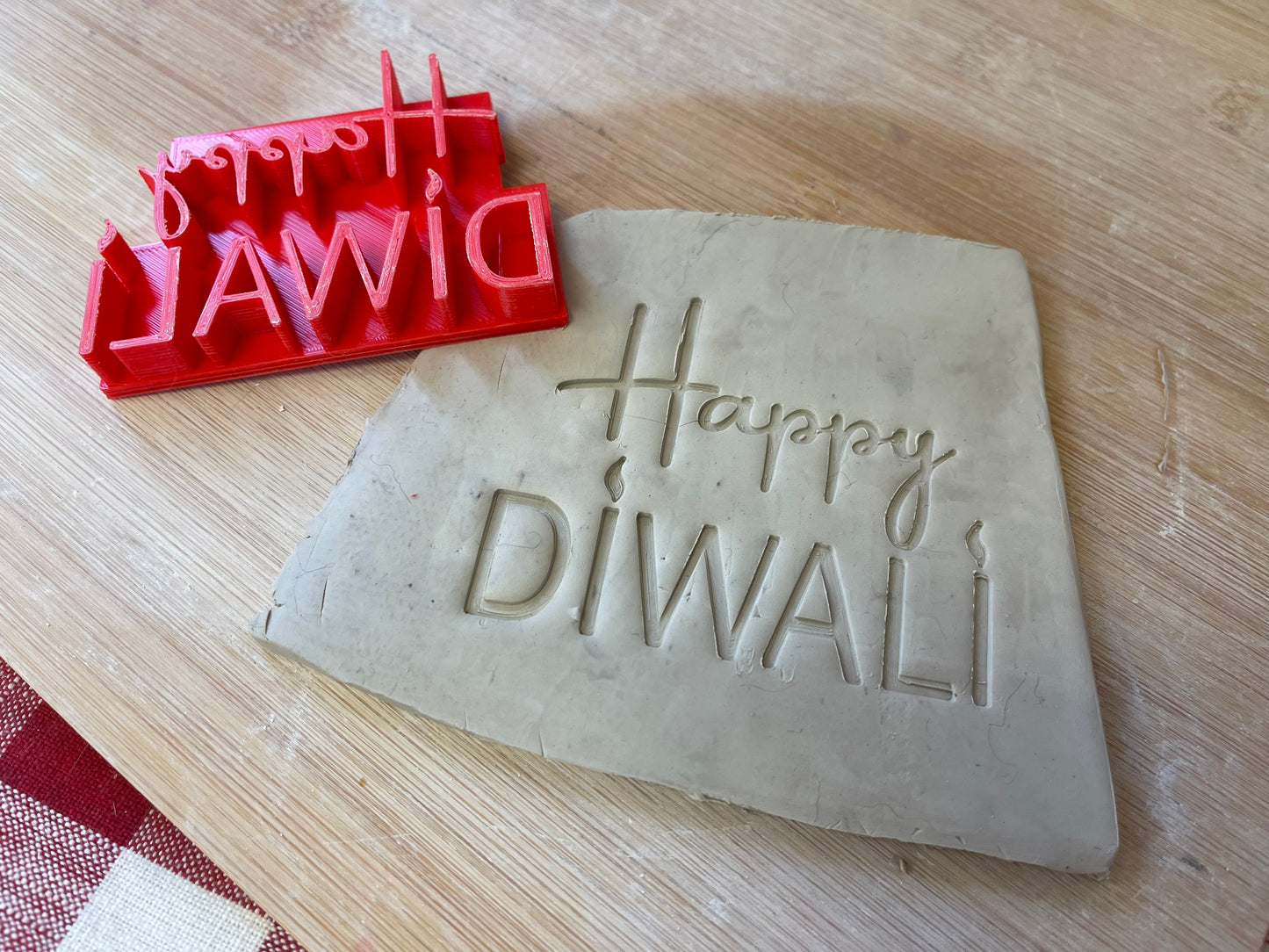 "Happy Diwali" word saying pottery stamp - plastic 3d printed, multiple sizes available