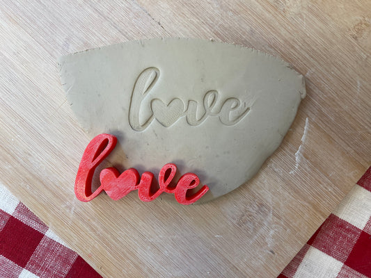 Pottery Stamp, LOVE with heart word design - multiple sizes