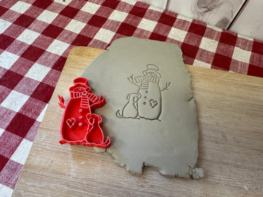 Snowman with Dog design pottery stamp - multiple sizes available