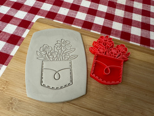 Pocket full of flowers bouquet design - Pottery stamp, multiple sizes