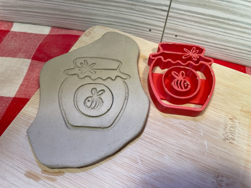 Bee Honey Jar Pottery Stamp - December 2023 Mystery Box, Plastic 3D printed, multiple sizes available