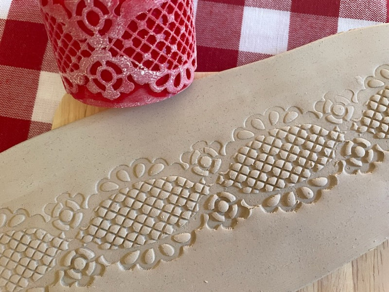 Lace Texture Roller, from the June 2024 mystery box - repeating pattern, plastic 3d printed