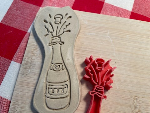 Champagne bottle pottery stamp - from the 2024 February mystery box - plastic 3D printed, multiple sizes