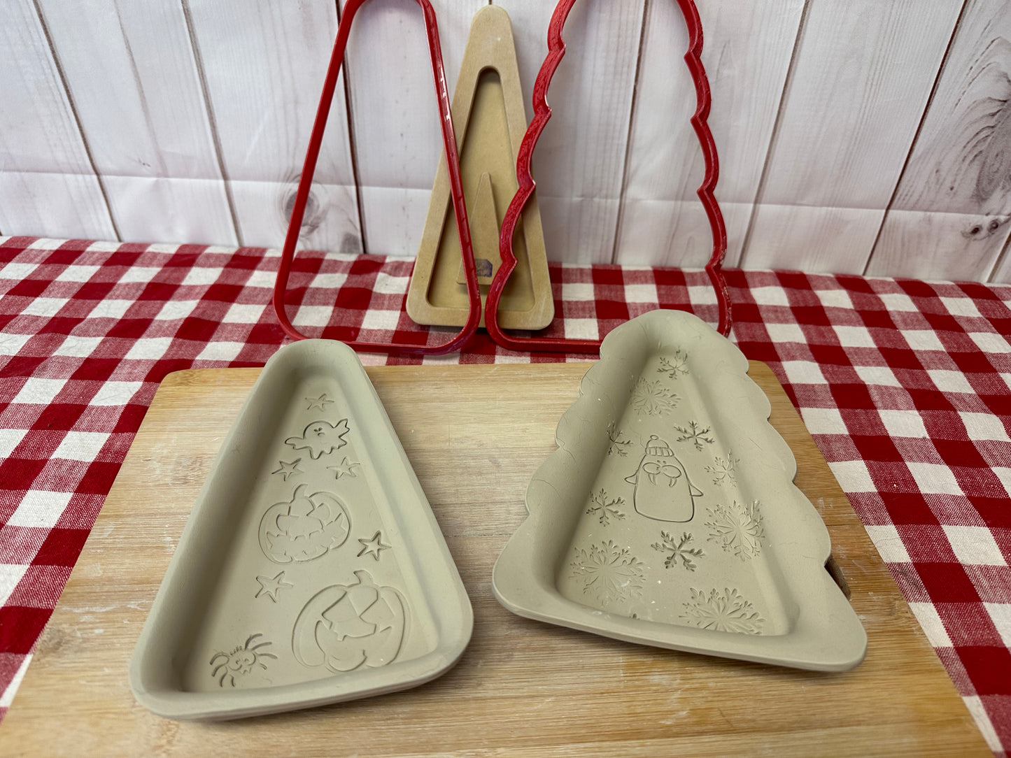 Triangle Trees - Clay Cutter - Plain or Decorative edge, plastic 3D printed, pottery tool, multiple sizes, each or set