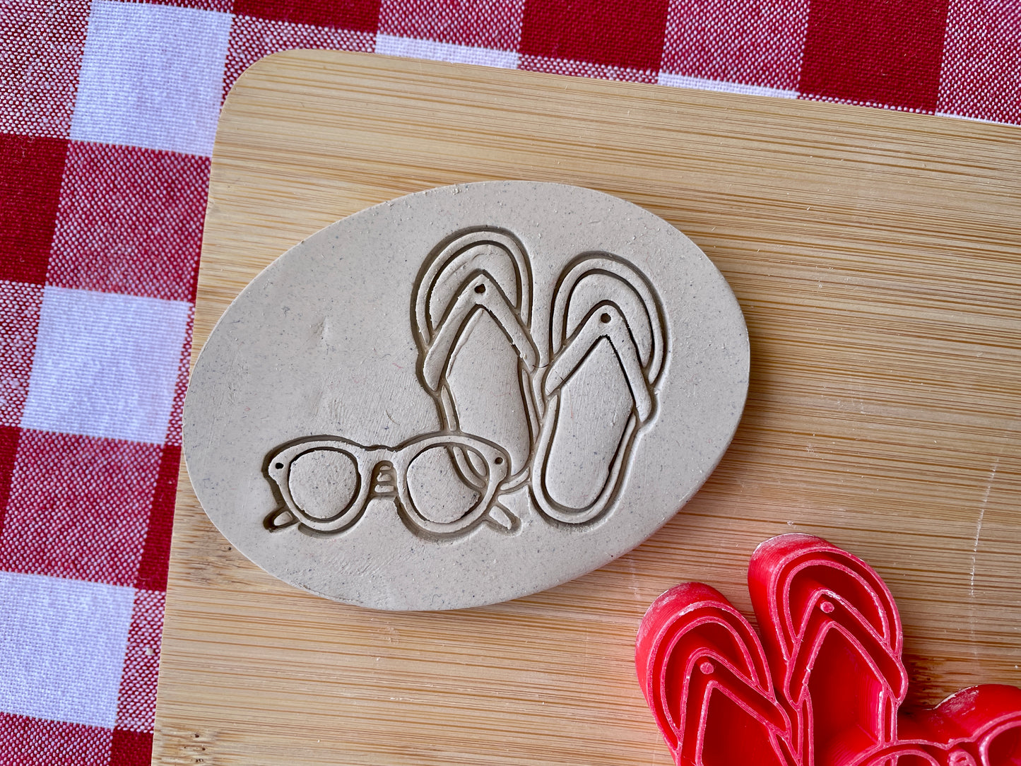 Flip Flops and Sunglasses Pottery Stamp - April 2026 - Beach Themed Mystery Box, multiple sizes available