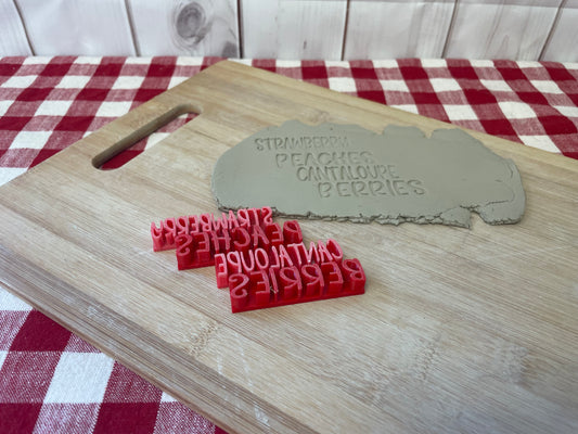 Fruit Garden Stake Words Pottery Stamps - Apples, Strawberries, Watermelon, etc, 3D Printed, each