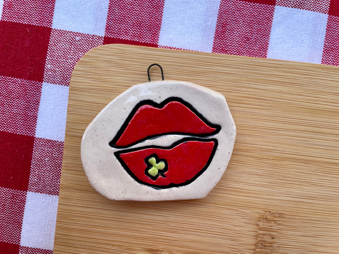 Lips w/ shamrock Pottery Stamp - January 2026 - Irish Themed Mystery Box, multiple sizes available