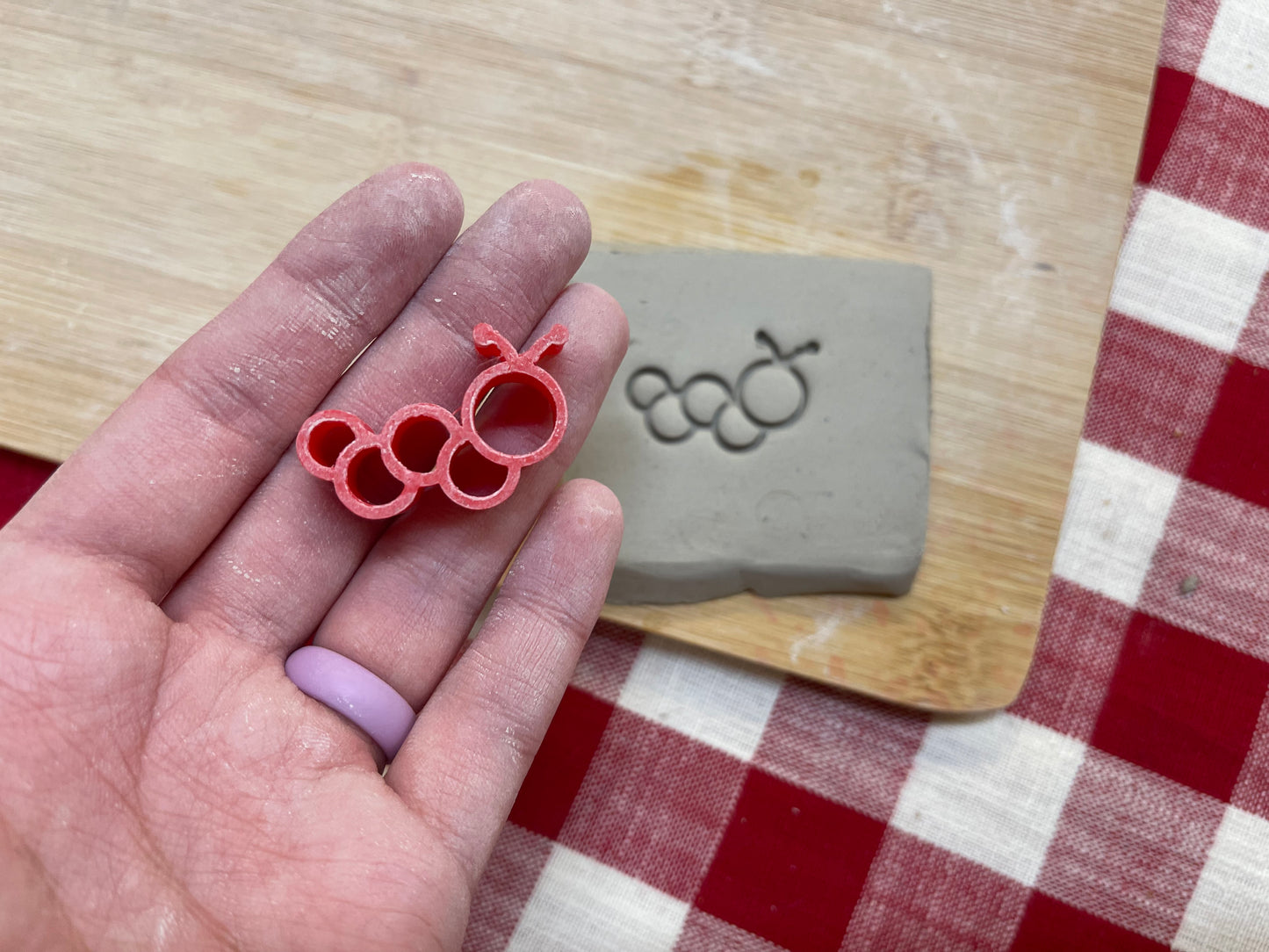 Caterpillar Mini Pottery Stamp - July 2022 Stamp of the Month, plastic 3D printed, multiple sizes