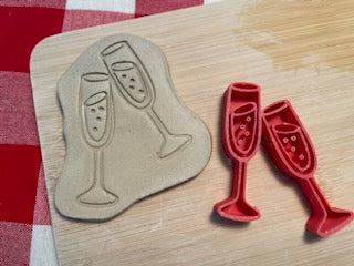 Toasting Glasses pottery stamp design - from the February 2024 mystery box, multiple sizes available