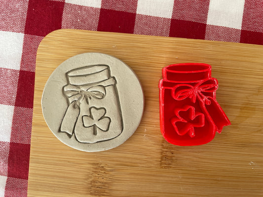 Jar with Shamrock Pottery Stamp - January 2026 - Irish Themed Mystery Box, multiple sizes available