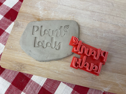 "Plant Lady" with leaves word Pottery stamp - plastic 3D printed, multiple sizes