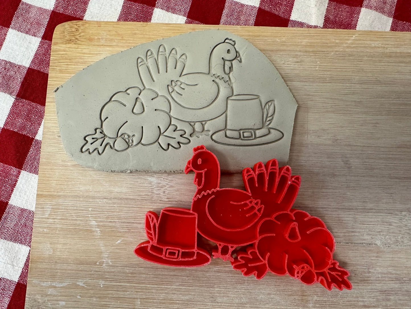 Thanksgiving Stamp Series - Turkey with Hat and Pumpkin stamp, plastic 3D printed, multiple sizes