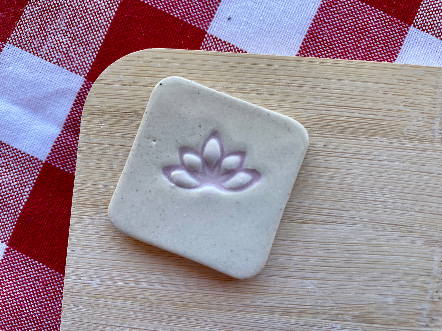 Mini Decorative Lotus Flourish Pottery Stamp - July 2024 stamp of the month, plastic 3D printed, multiple sizes