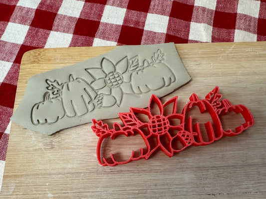 Thanksgiving Stamp Series - Pumpkin Border with Sunflower stamp, plastic 3D printed, multiple sizes