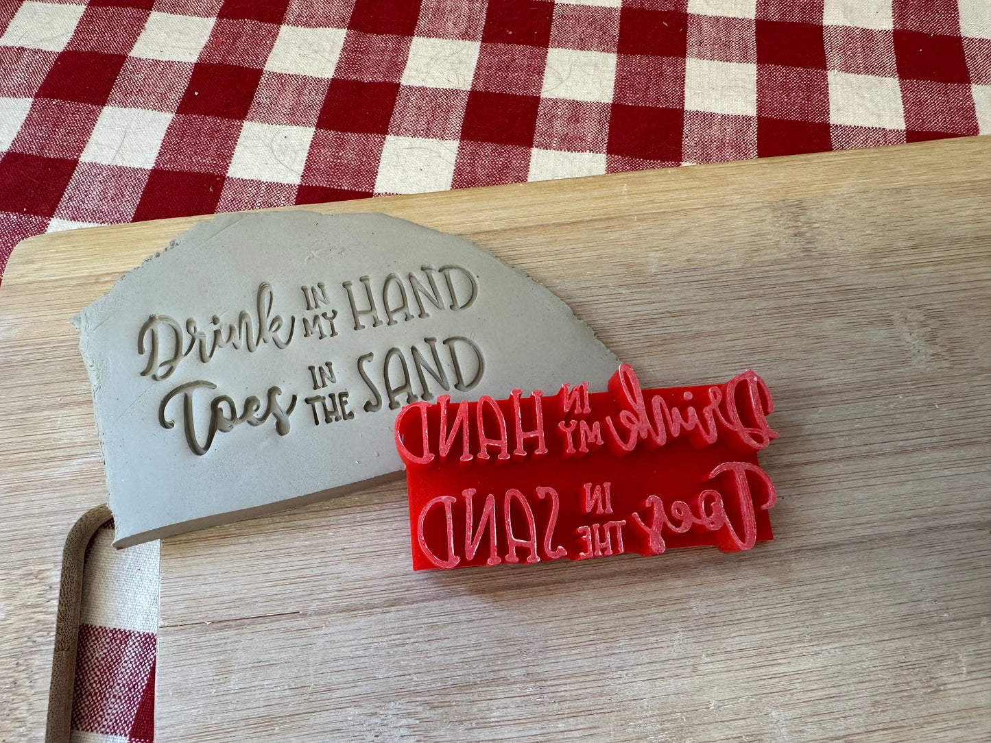 "Drink in my Hand Toes in the Sand" word stamp - plastic 3D Printed, Multiple Sizes Available