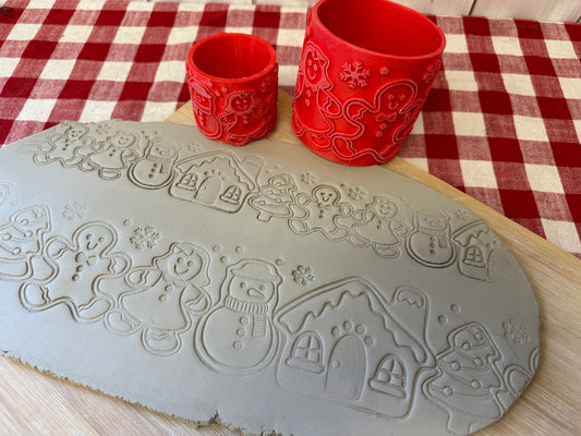 NEW size added - Christmas Gingerbread Cookies Pottery Roller -  Border Stamp, Repeating Pattern, Plastic 3D printed