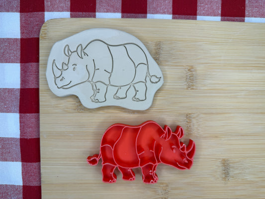 Rhinoceros Pottery Stamp with optional cookie cutter - May 2026 - Animals That I Haven't Yet Made Themed Mystery Box, multiple sizes available