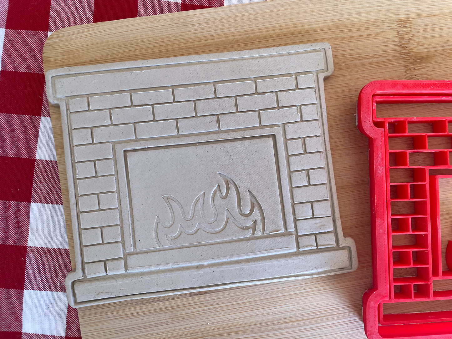 Fireplace - Stamp with optional cookie cutter - plastic 3D printed, multiple sizes