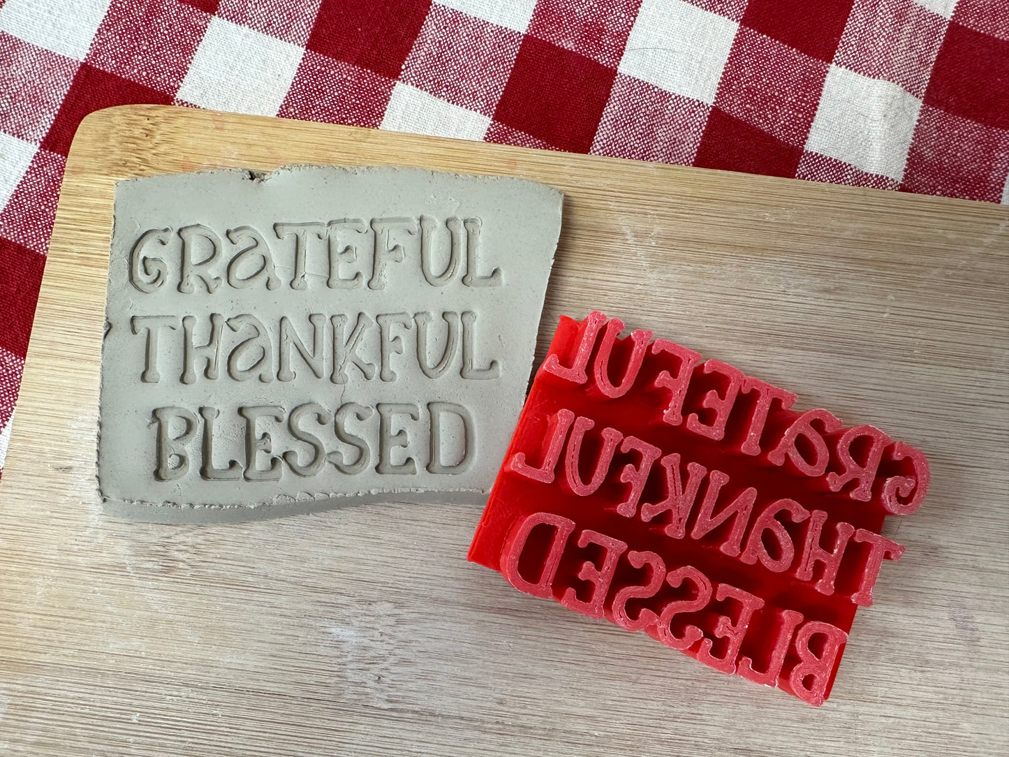 Thanksgiving Stamp Series - "Grateful, Thankful, Blessed" word stamp, plastic 3D printed, multiple sizes