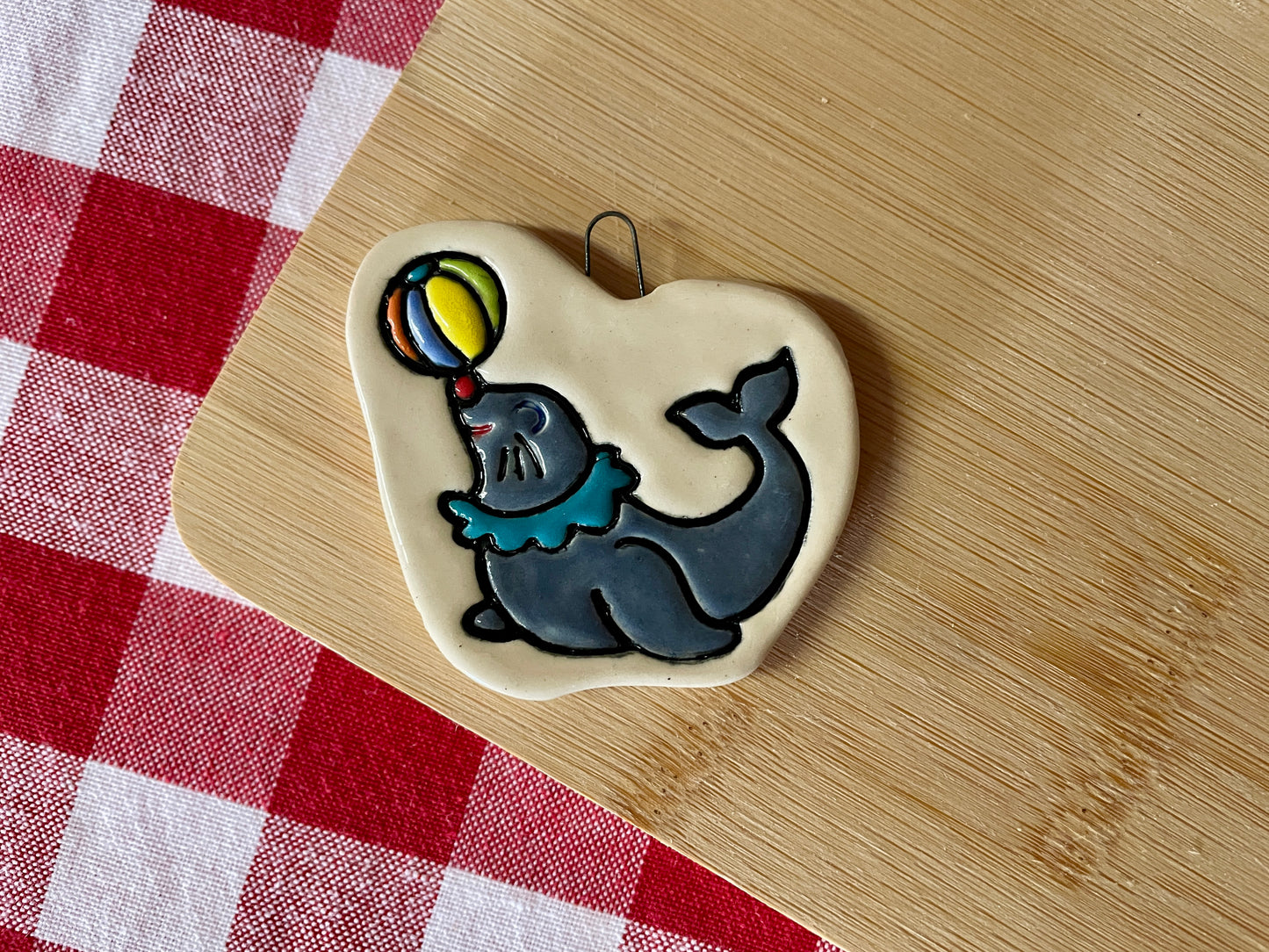 Seal with a ball - Pottery Stamp - June 2025 - Circus Themed Mystery Box, multiple sizes available