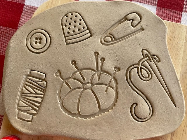 Sewing Basics pottery stamps, sold as set of 6 or individually - June 2024 mystery box, plastic 3D printed