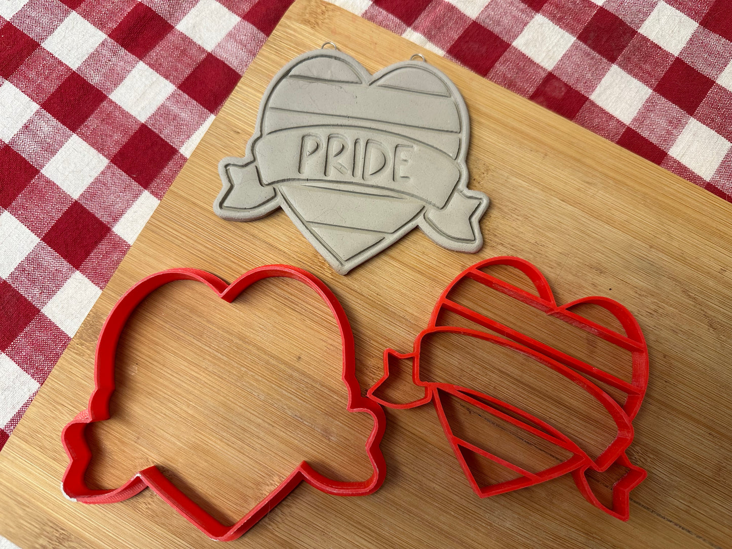 Rainbow striped Heart with Banner Pottery Stamp - multiple sizes, add your own words or name, pride