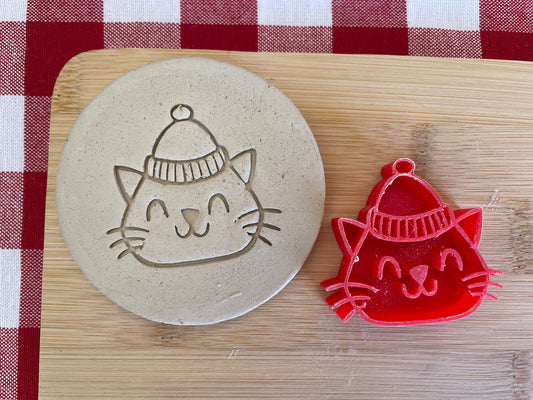 Winter Cat - Pottery Stamp - July 2025 - Christmas in July Themed Mystery Box, multiple sizes available