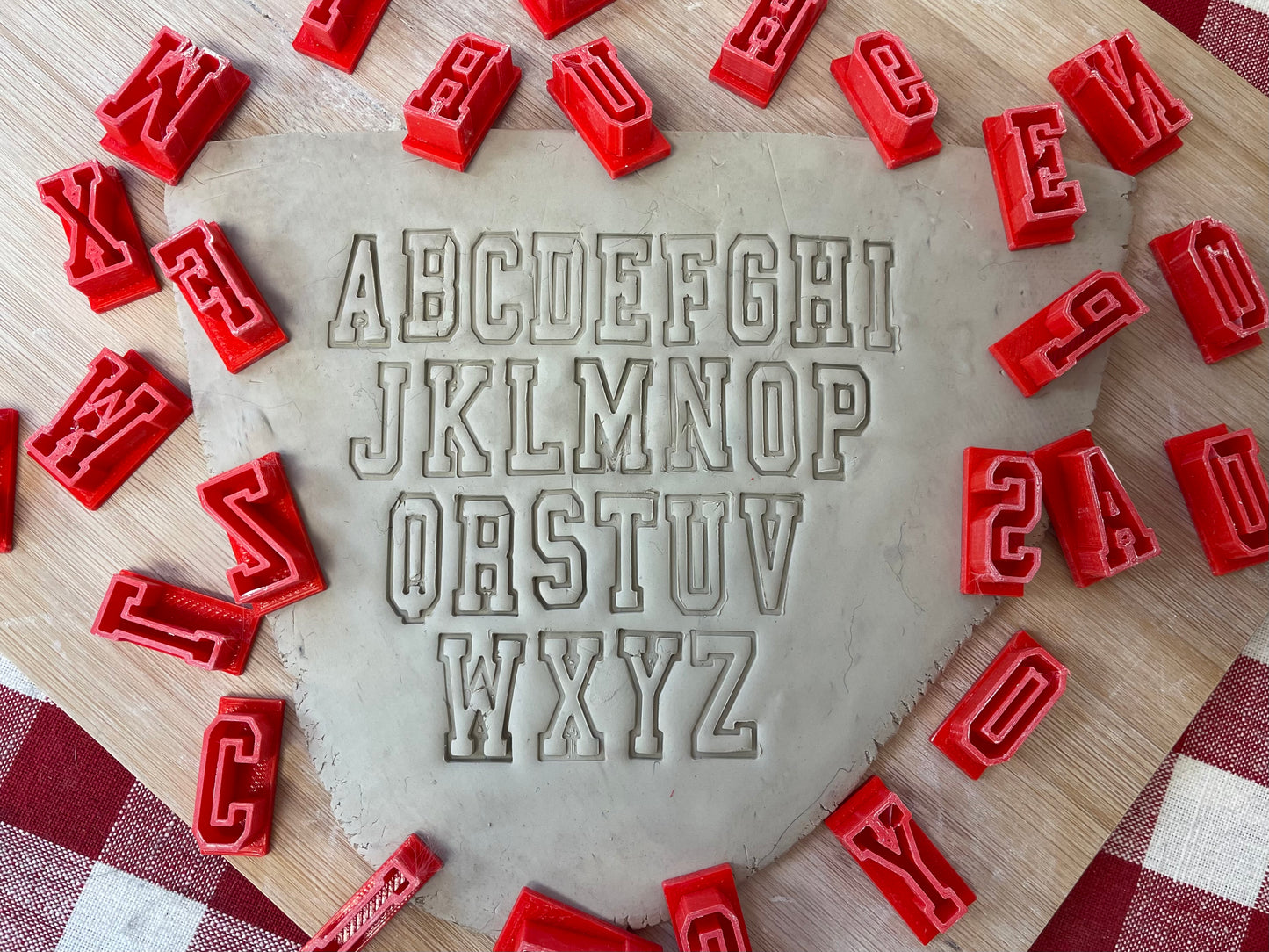 Alphabet Pottery Stamp Set - College Font, Sports theme