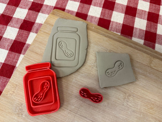 Peanut Butter Jar & Peanut pottery stamp - Each or Set, multiple sizes available