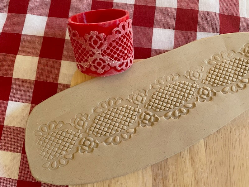 Lace Texture Roller, from the June 2024 mystery box - repeating pattern, plastic 3d printed