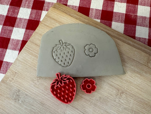 Strawberry and flower Pottery stamp - sold as set or each, plastic 3D printed