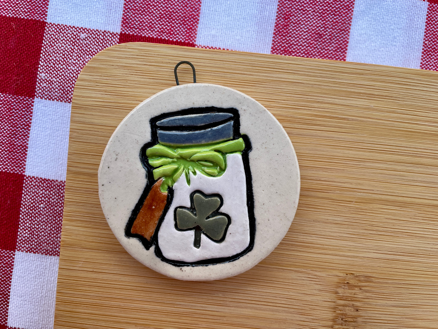 Jar with Shamrock Pottery Stamp - January 2026 - Irish Themed Mystery Box, multiple sizes available