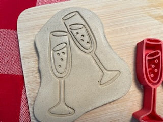Toasting Glasses pottery stamp design - from the February 2024 mystery box, multiple sizes available